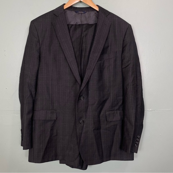 Brooks Brothers 1818 Regent Gray Charcoal Plaid Drago Wool Size 46/40 Suit Set